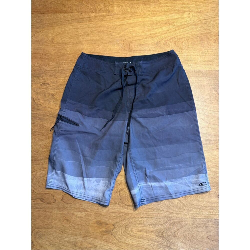 O'Neill Men's Ombre Wave Brisbane Ultrasuede Swim Board Shorts Blk Gray Size 29
